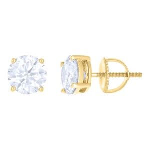 925 Sterling Silver Yellow-tone 2.4ct Moissanite 7mm Stud Earrings Screw Back